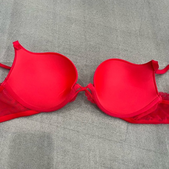 34D]Victoria's Secret Very Sexy Padded Demi Vibrant Red Lace Push Up Bra - Picture 5 of 6